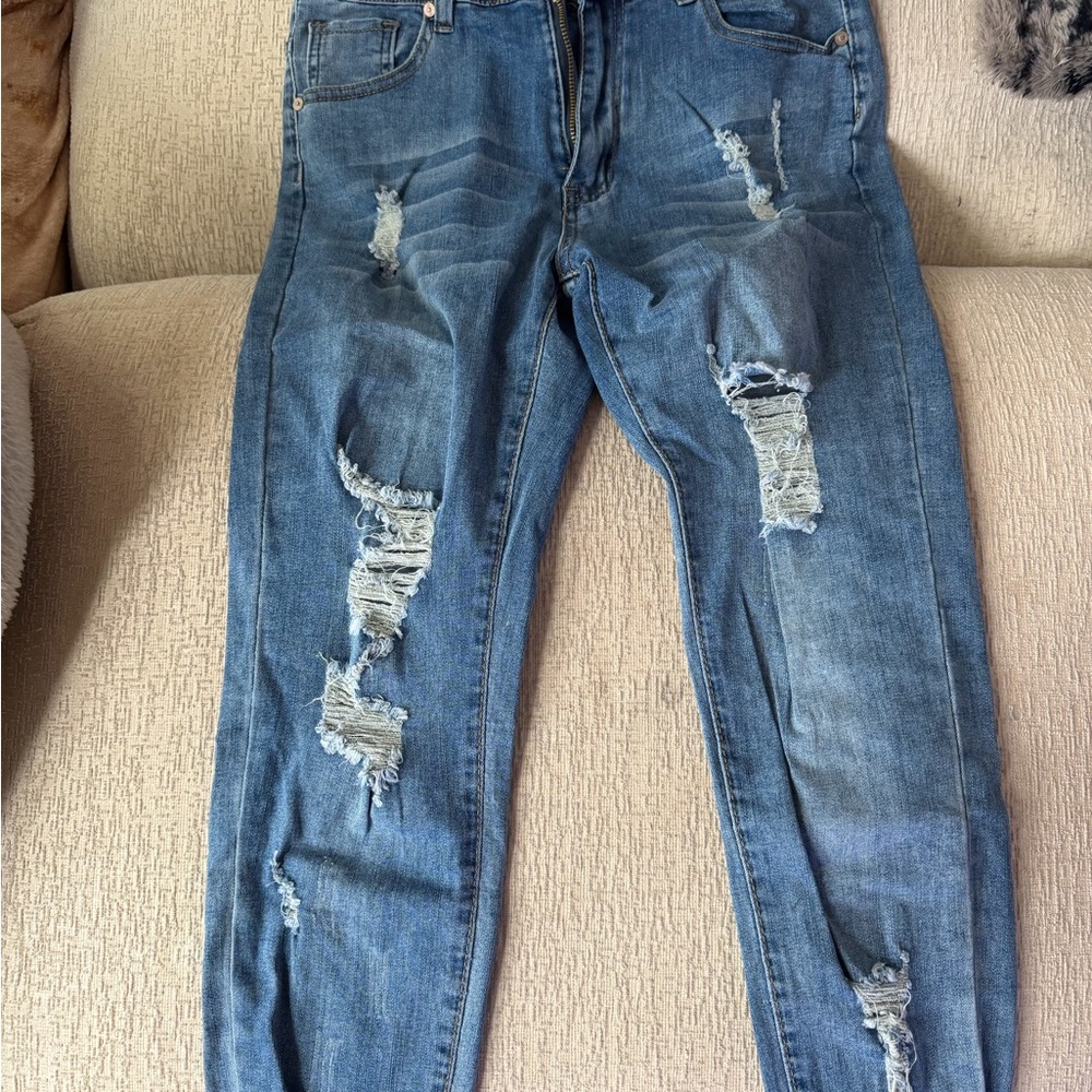 Distressed Blue Skinny Jeans